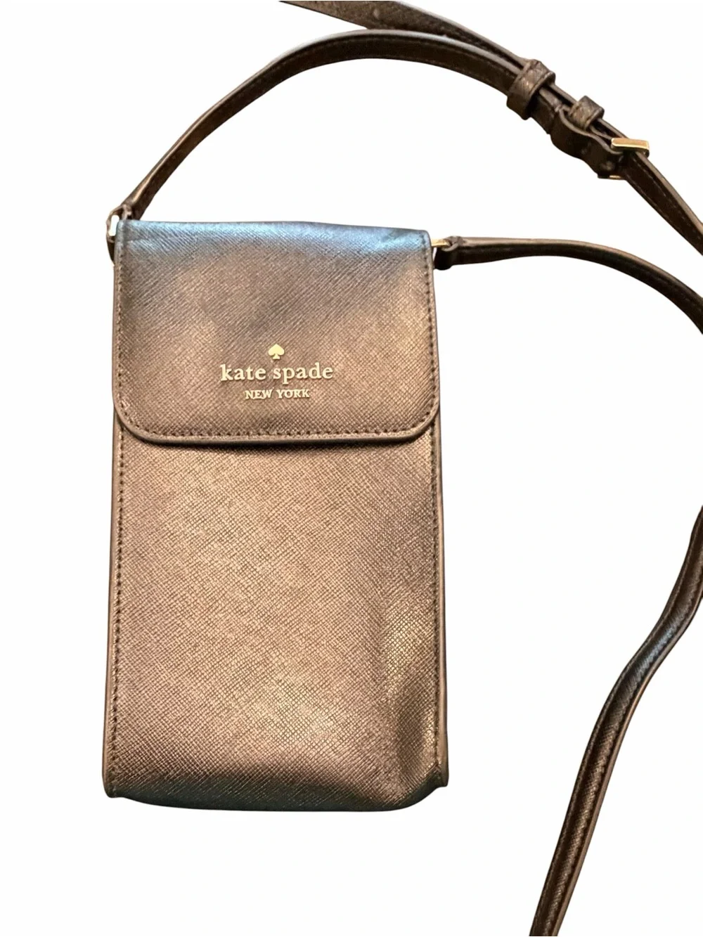 Kate Spade Staci North South Flap Phone Crossbody Bag Black Leather Purse Travel